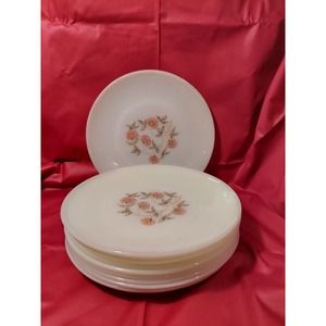 Fire King Anchor Hocking Milk Glass Fleurette 9" Dinner Plate Pink Flowers Set/9